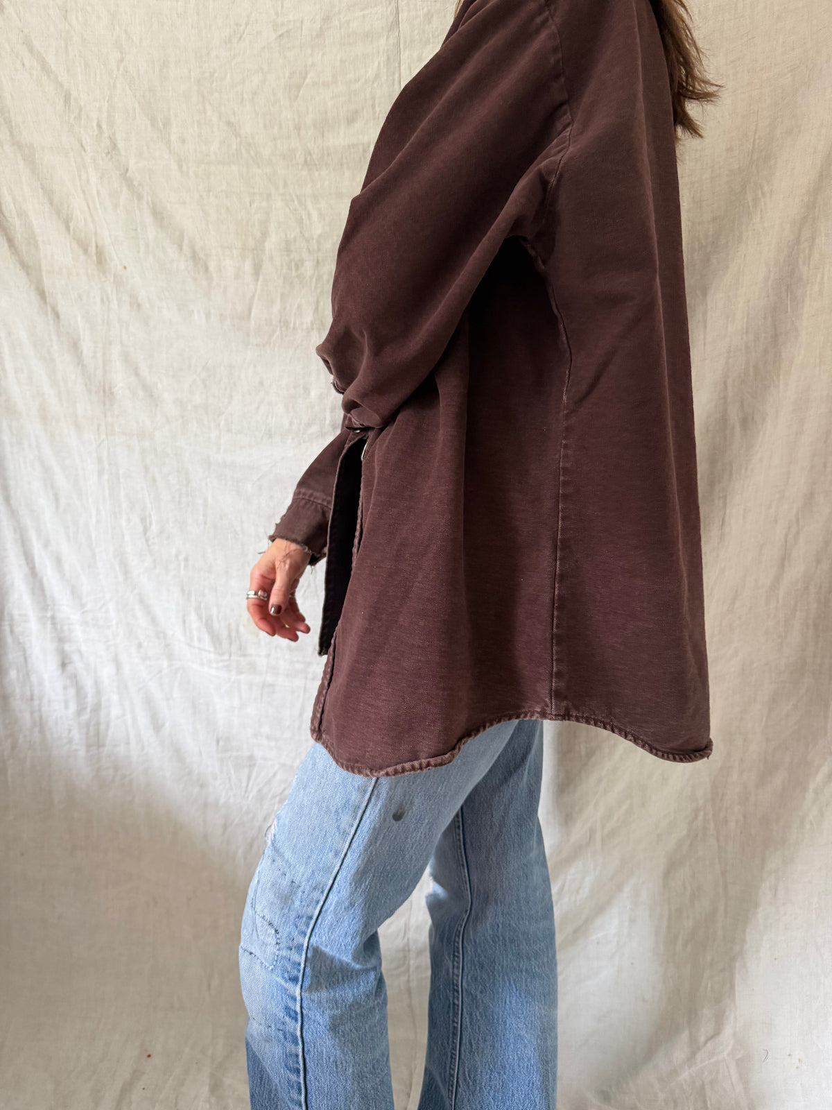 Dark Brown Distressed Button Up