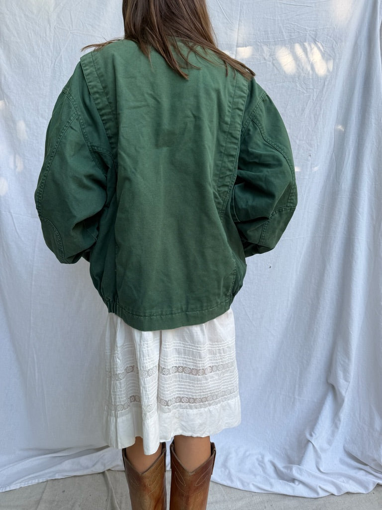 Emerald Green Cotton Bomber Jacket