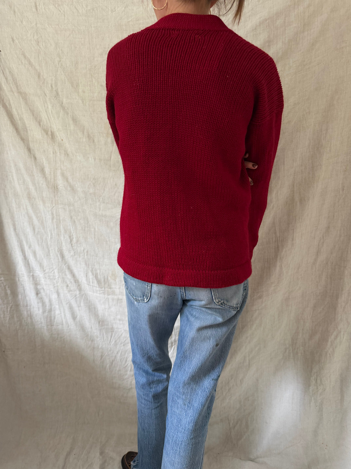 Cherry Red Hand-knit Cardigan
