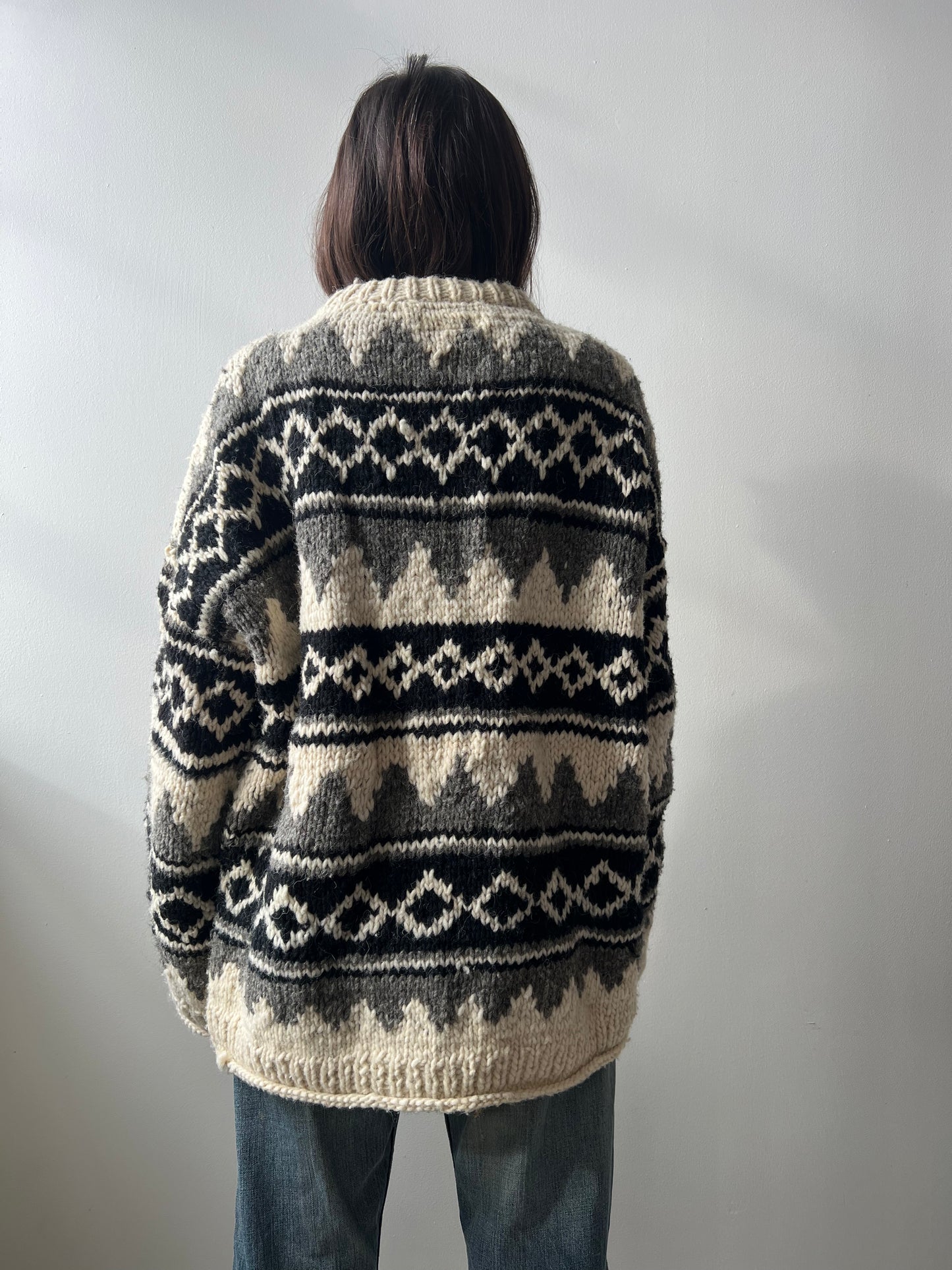 Black + Grey Patterned Chunky Knit