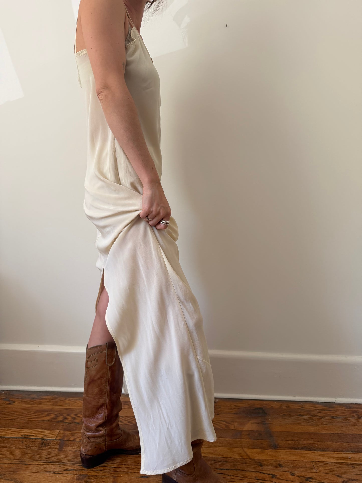 Cream Silk Slip Dress