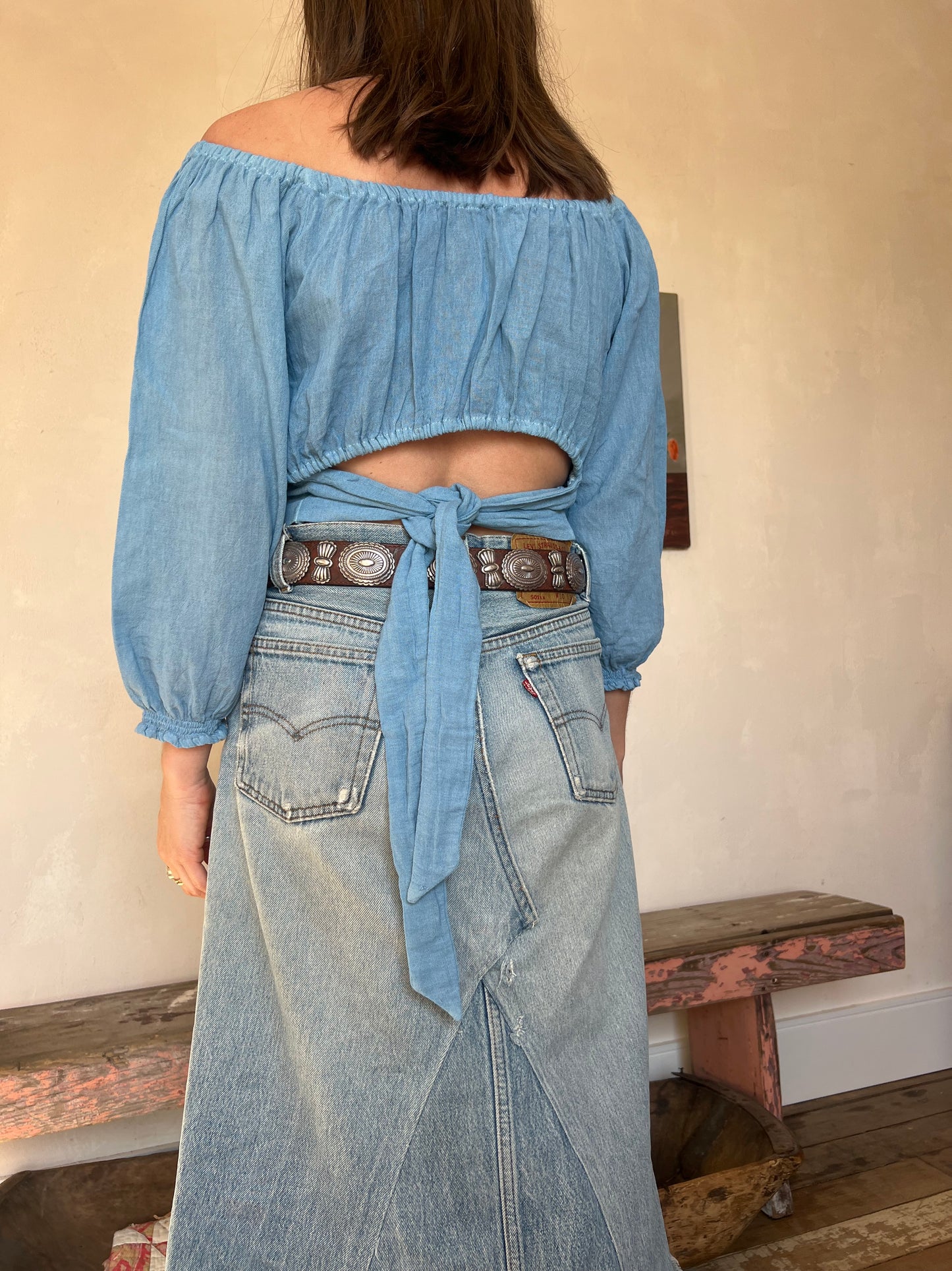 Oaxacan Sky Blue Criss Cross Blouse