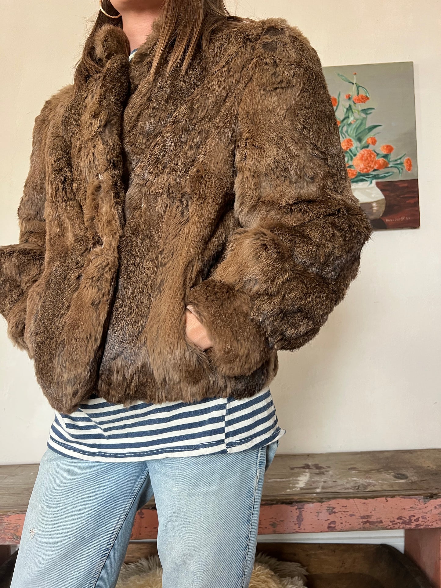 Cropped Chocolate Brown Fur Coat