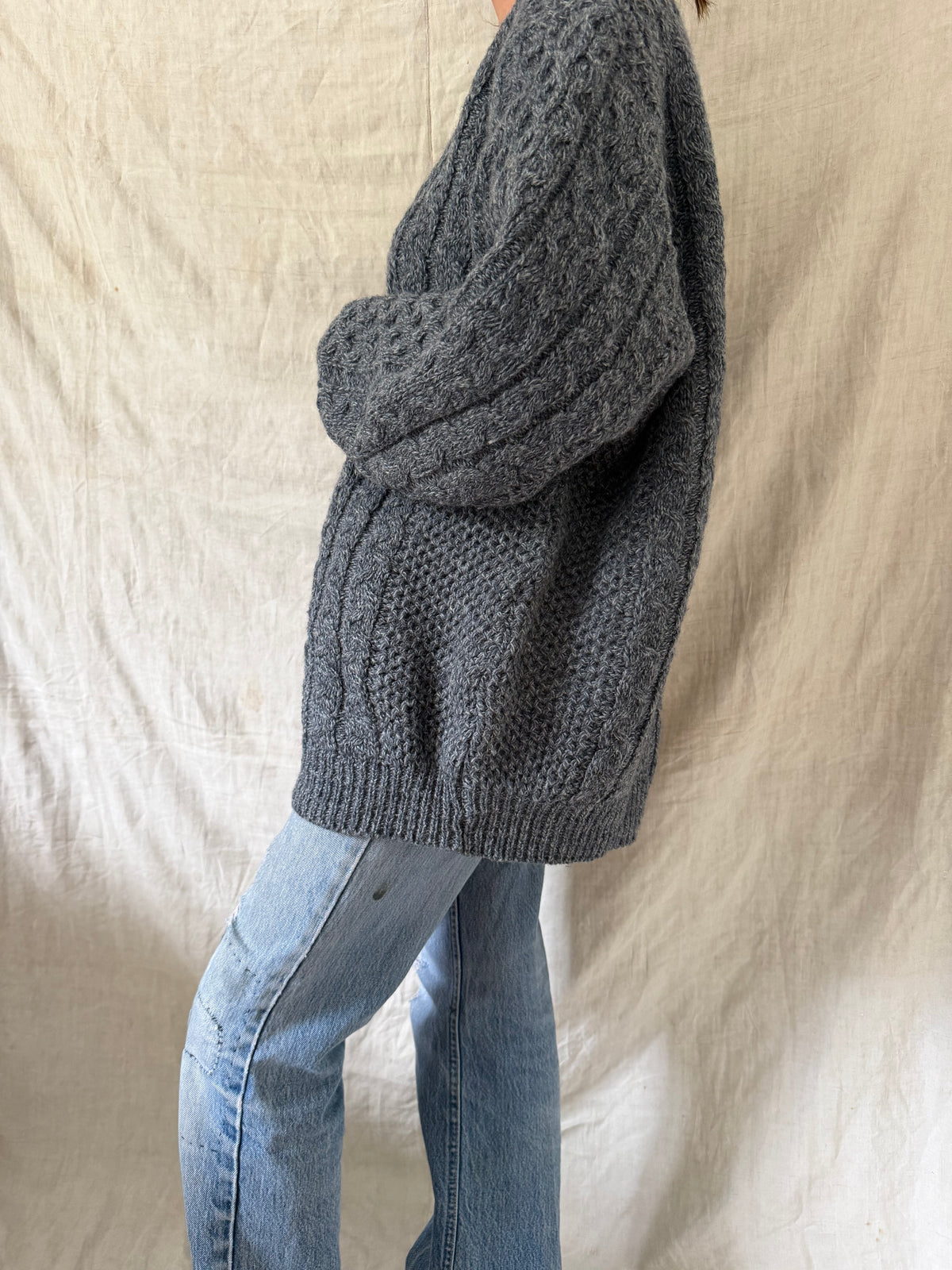 Grey Blue Fisherman Sweater