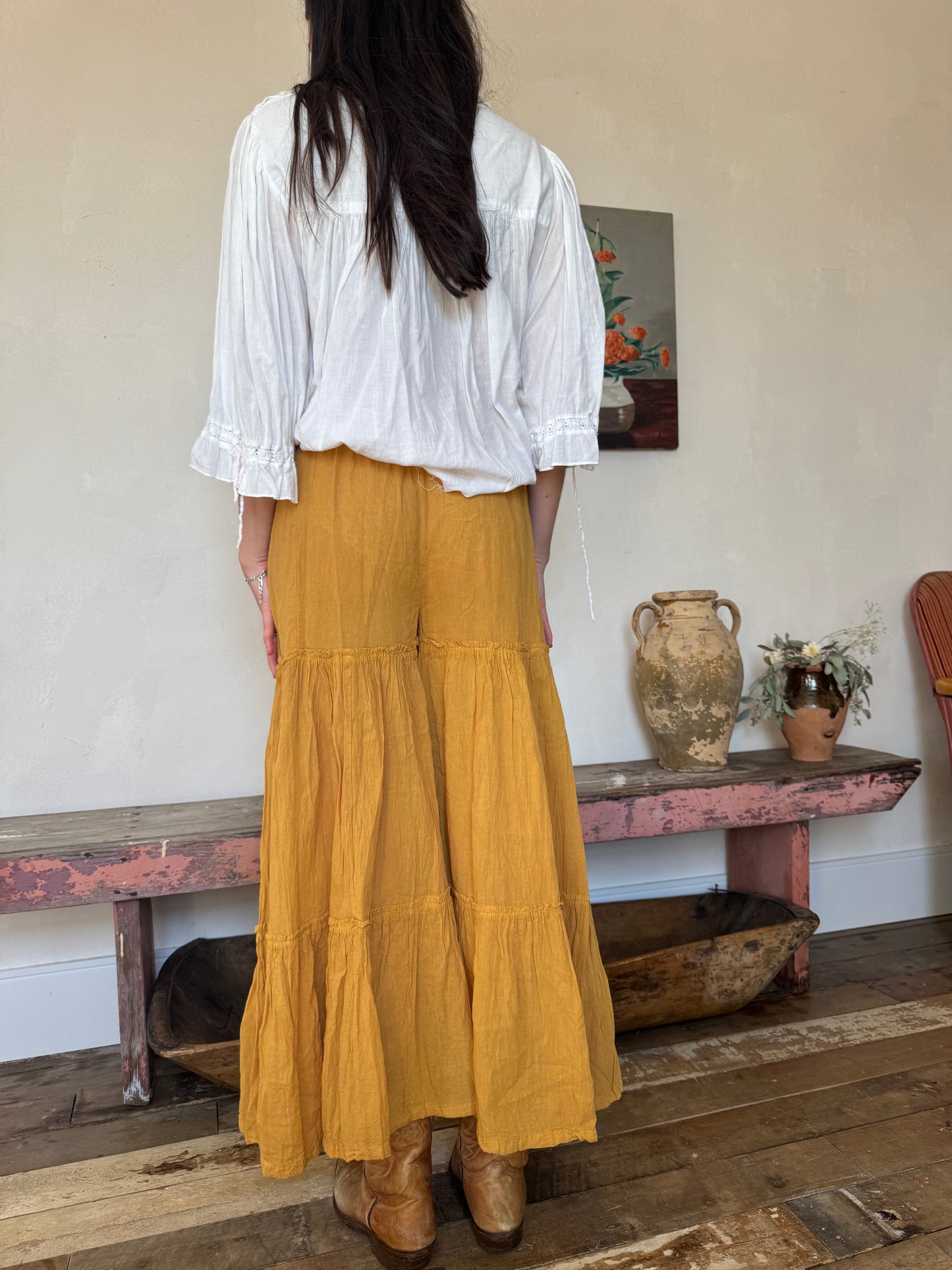 Oaxacan Three Tier Ochre Ruffle Pant
