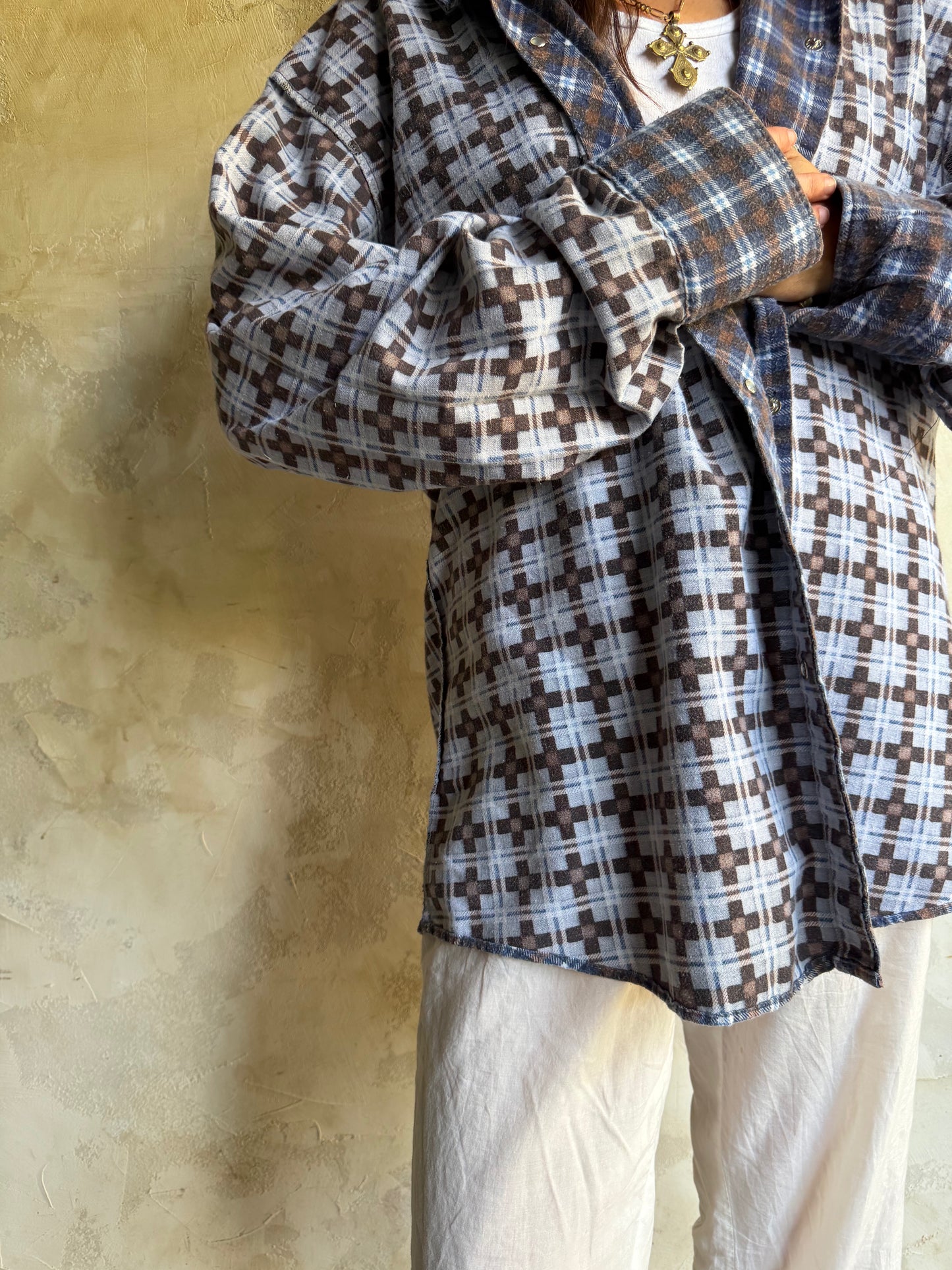 Worn Western Blue + Brown Flannel