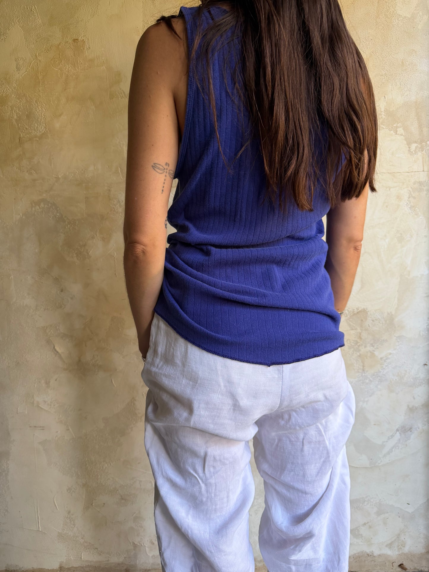 Indigo Blue Ribbed Cotton Tank