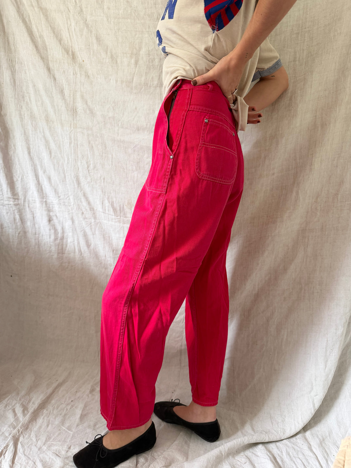 50s Cherry Red Side Zip Cotton Trouser