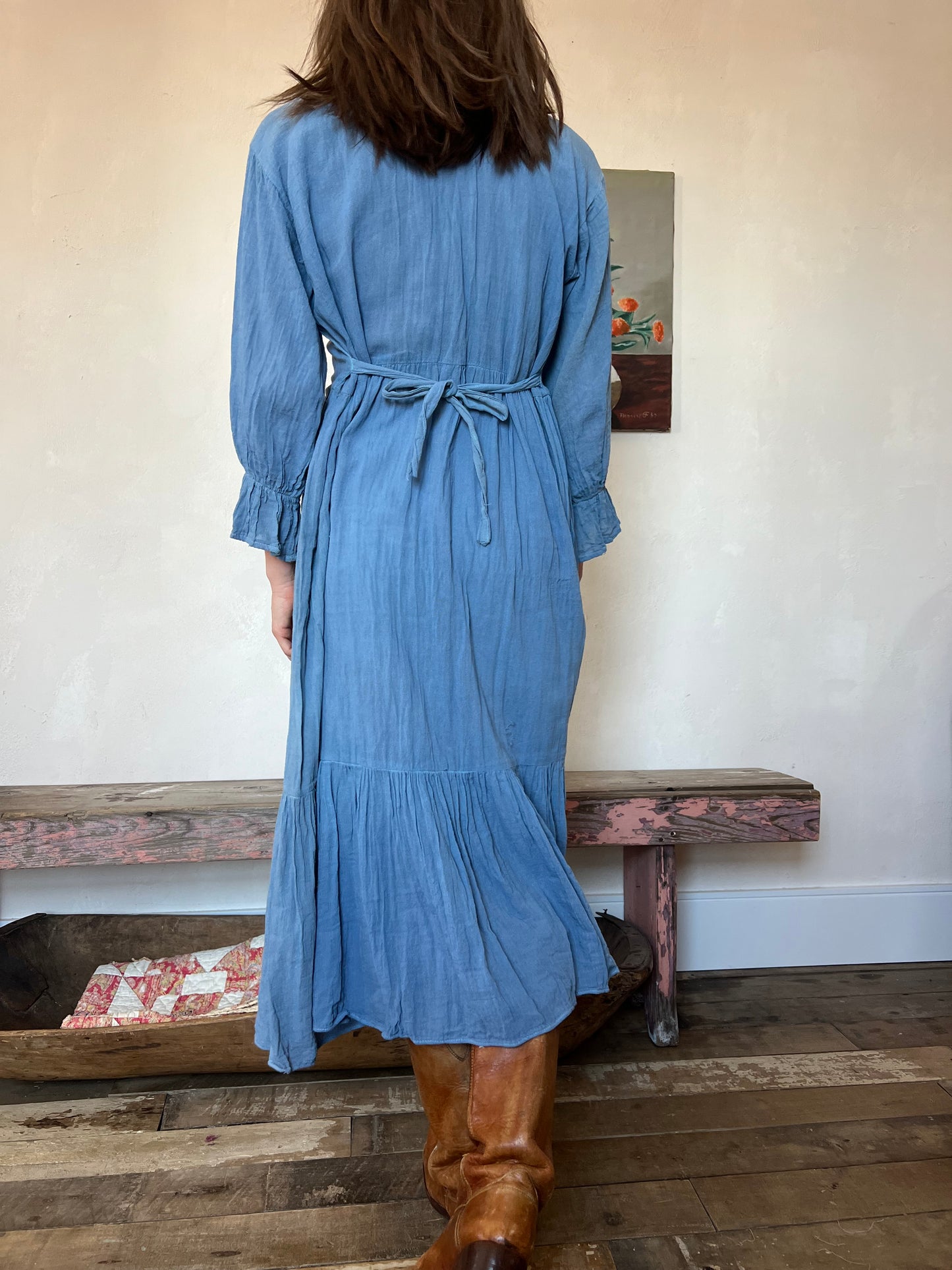 Oaxacan Frilly Dress in Sky Blue