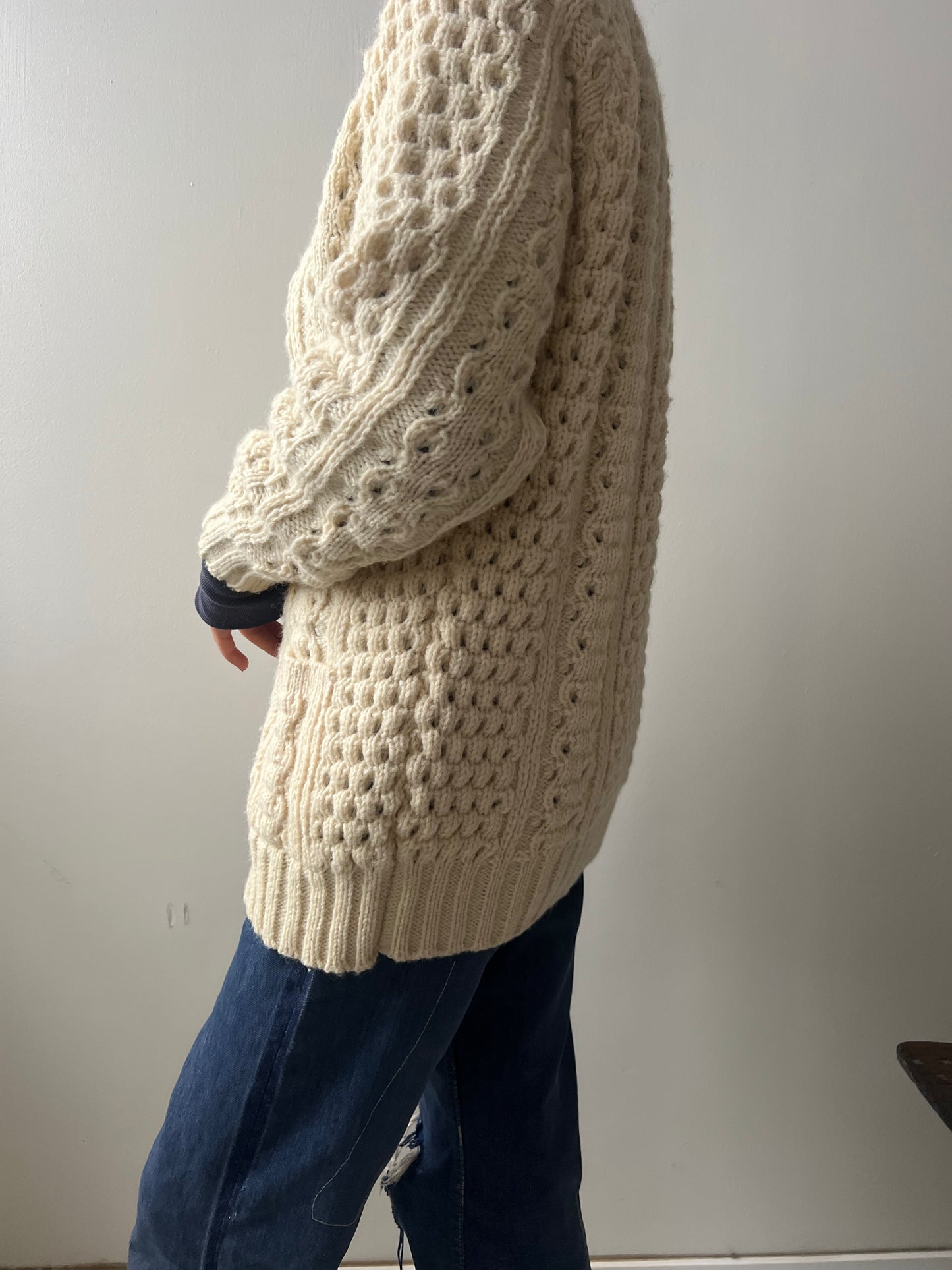 Cream Irish Wool Fisherman Cardigan