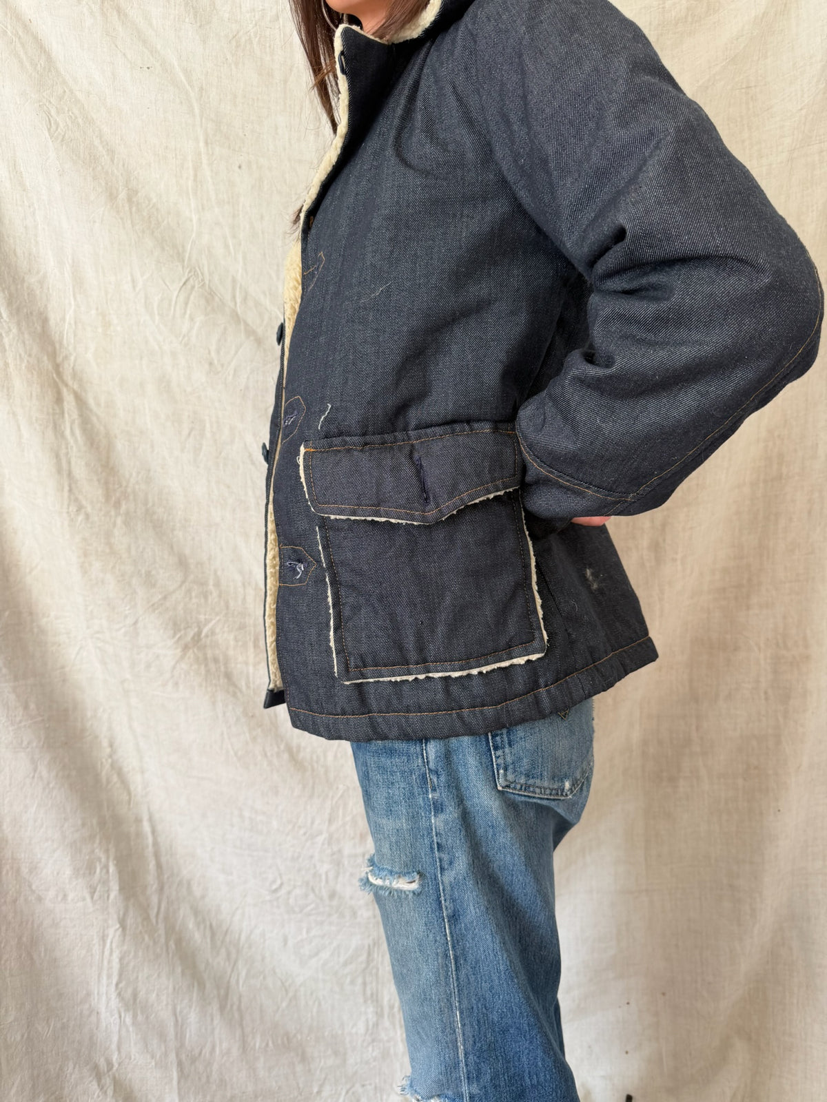 Faux Shearling Dark Denim Jacket