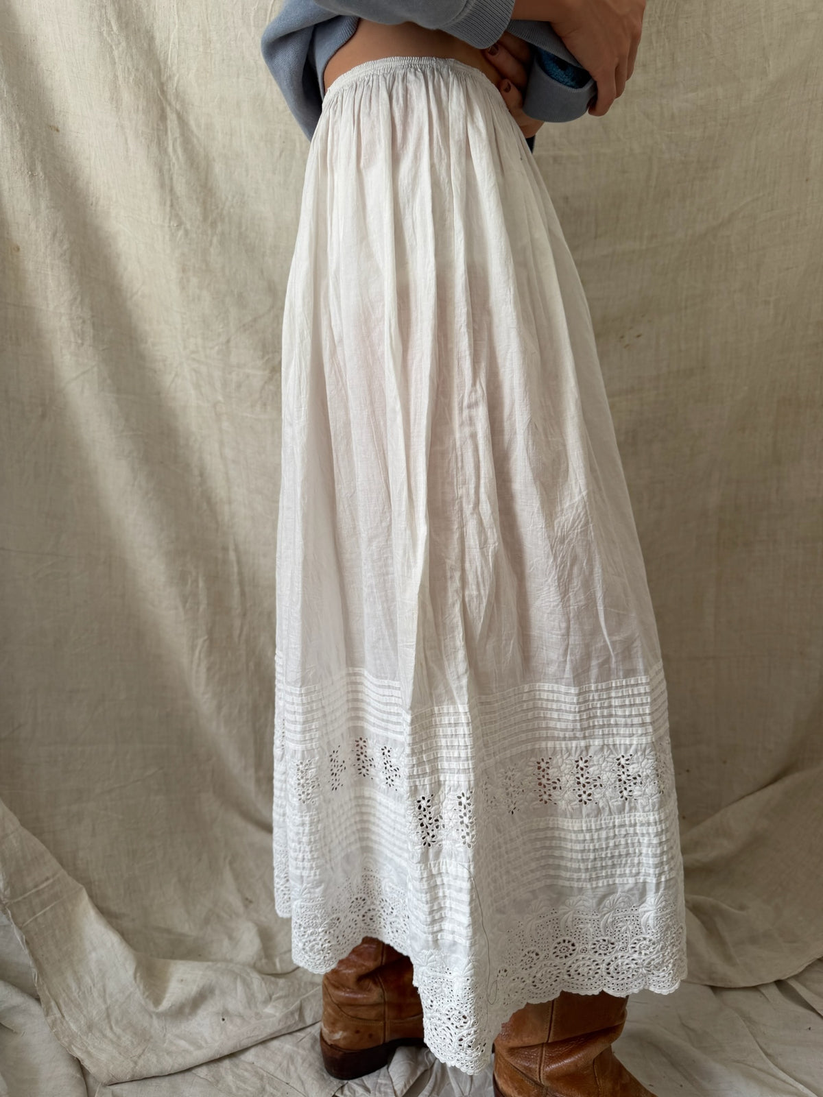 Antique White Eyelet Cotton Skirt