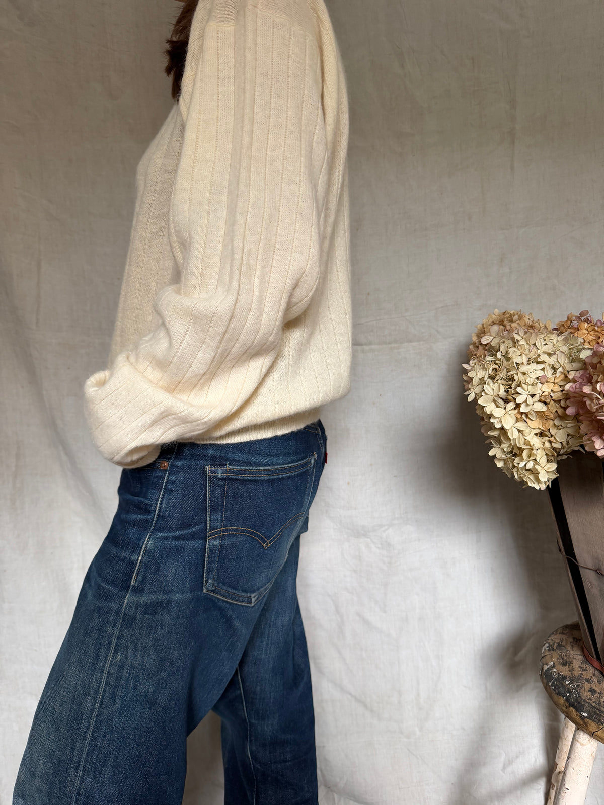 Cream Ribbed Mock Turtle Neck Sweater