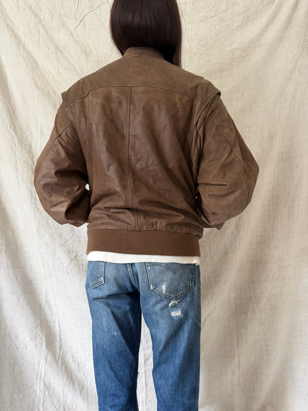 Faded Brown Leather Bomber