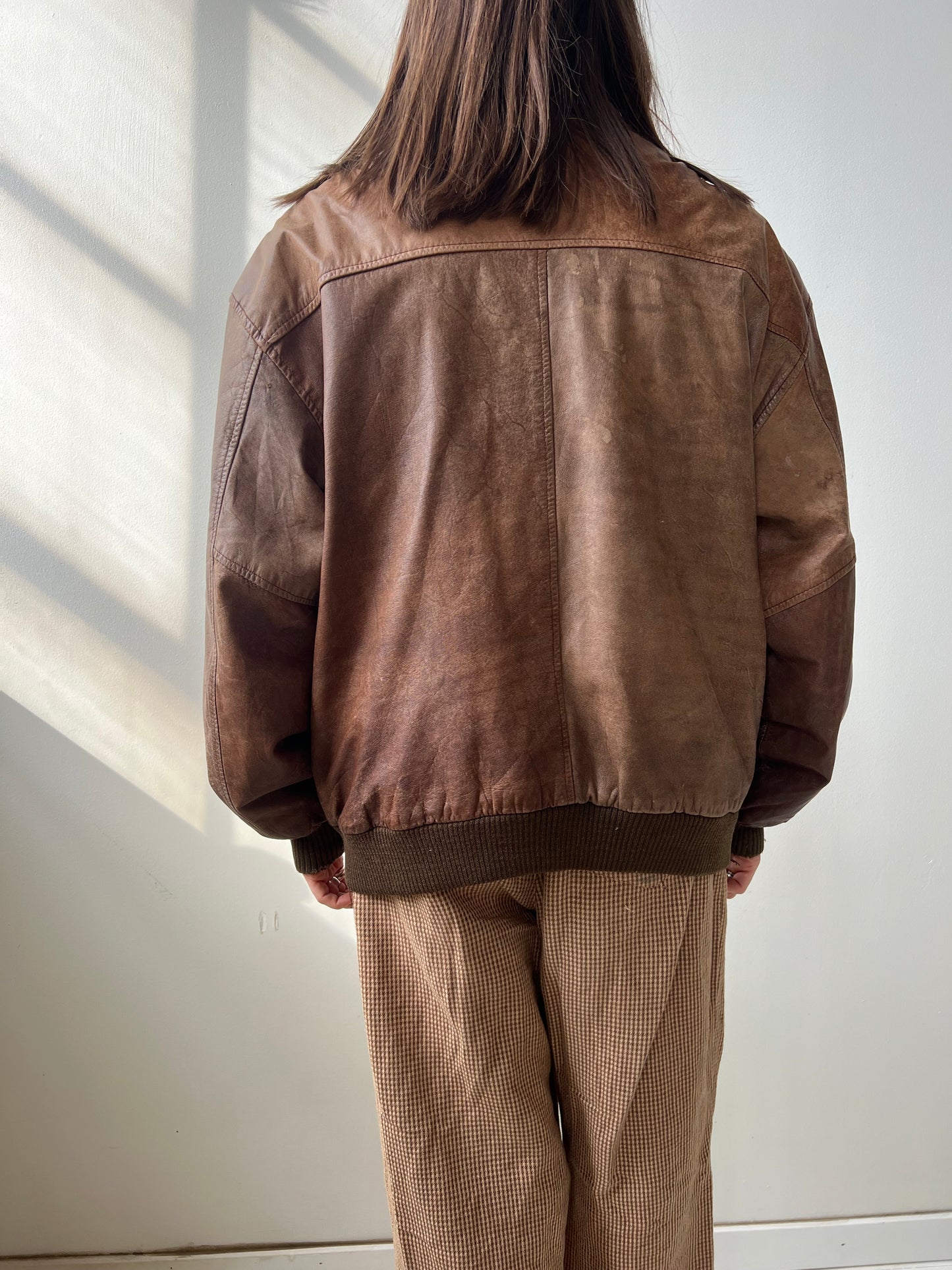 Faded Light Brown Leather Bomber