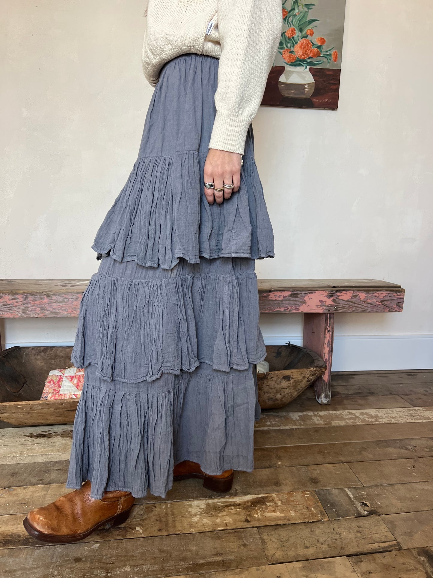 Oaxacan Gray Ruffle Skirt
