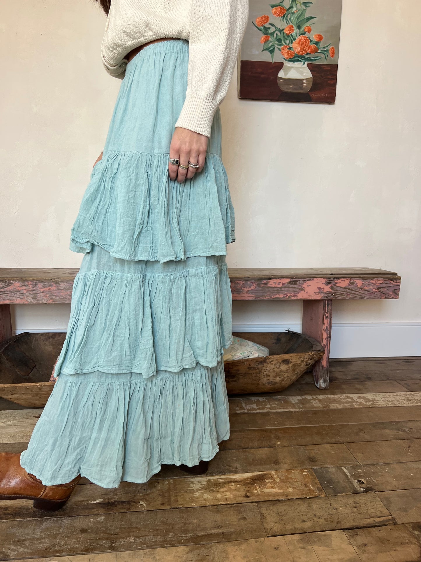 Oaxacan Seafoam Ruffle Skirt
