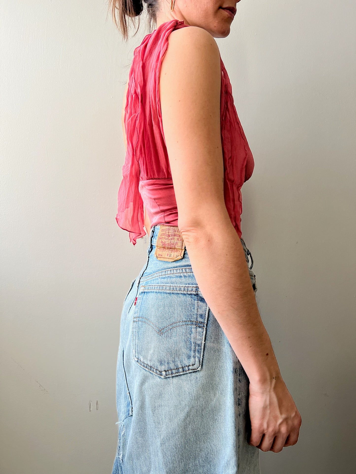 Bebe Flowy Pink Tie-Up Tank