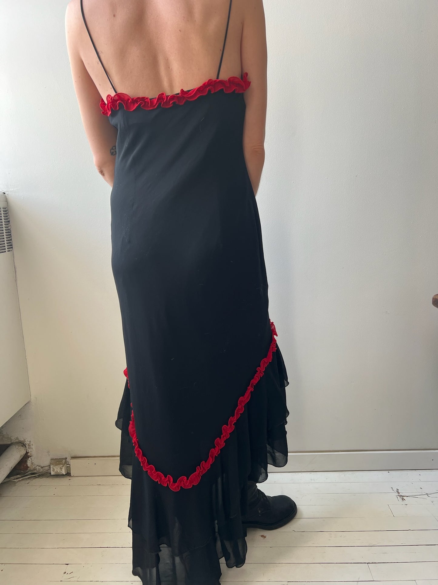 Black + Red Ruffled Dress