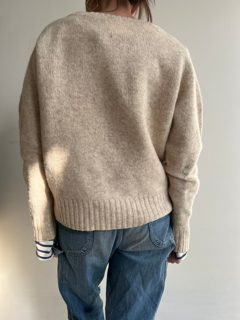Oatmeal Vneck Wool Sweater