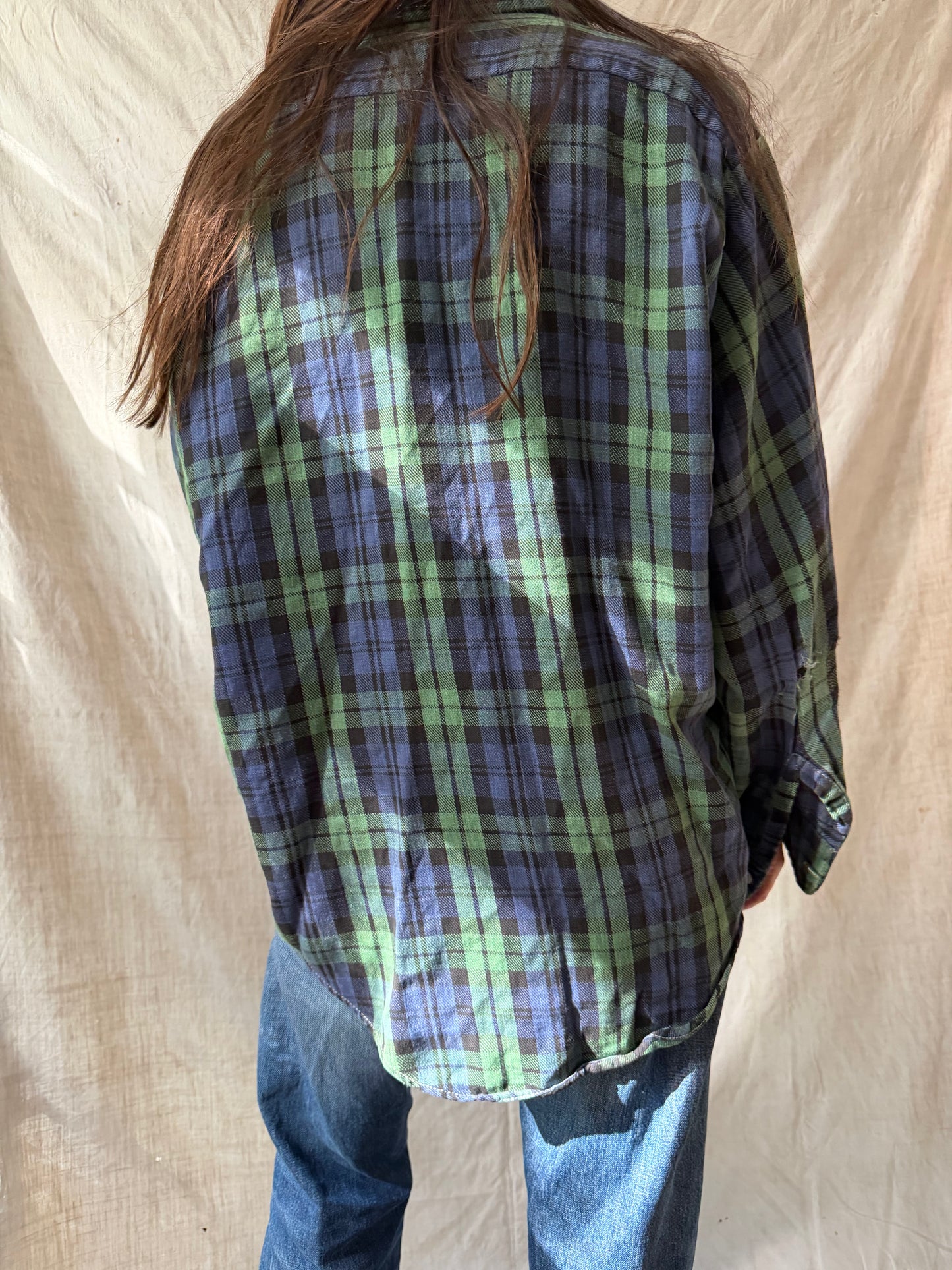 Super Distressed Green + Blue Plaid