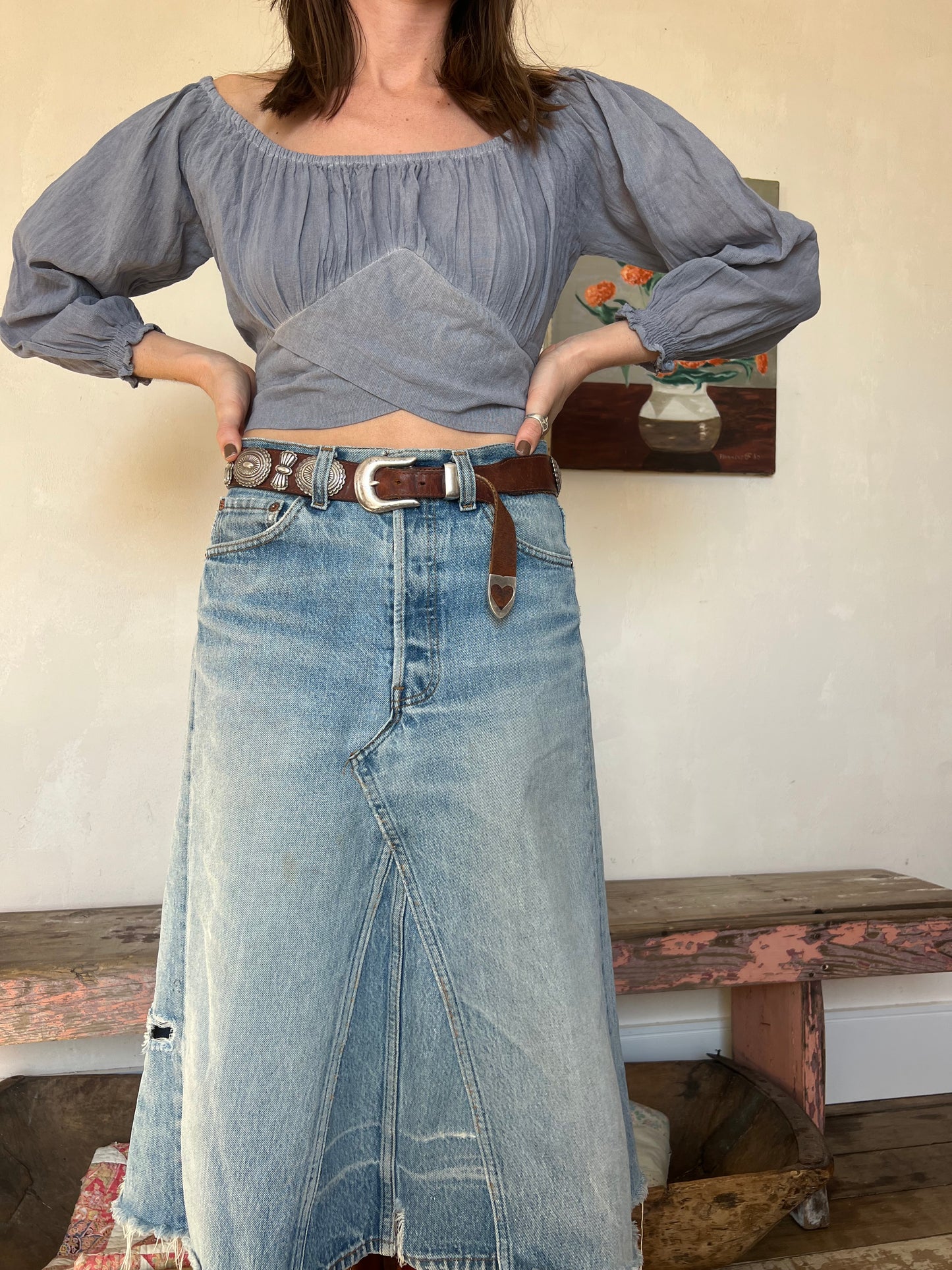 Oaxacan Purple Grey Criss Cross Blouse