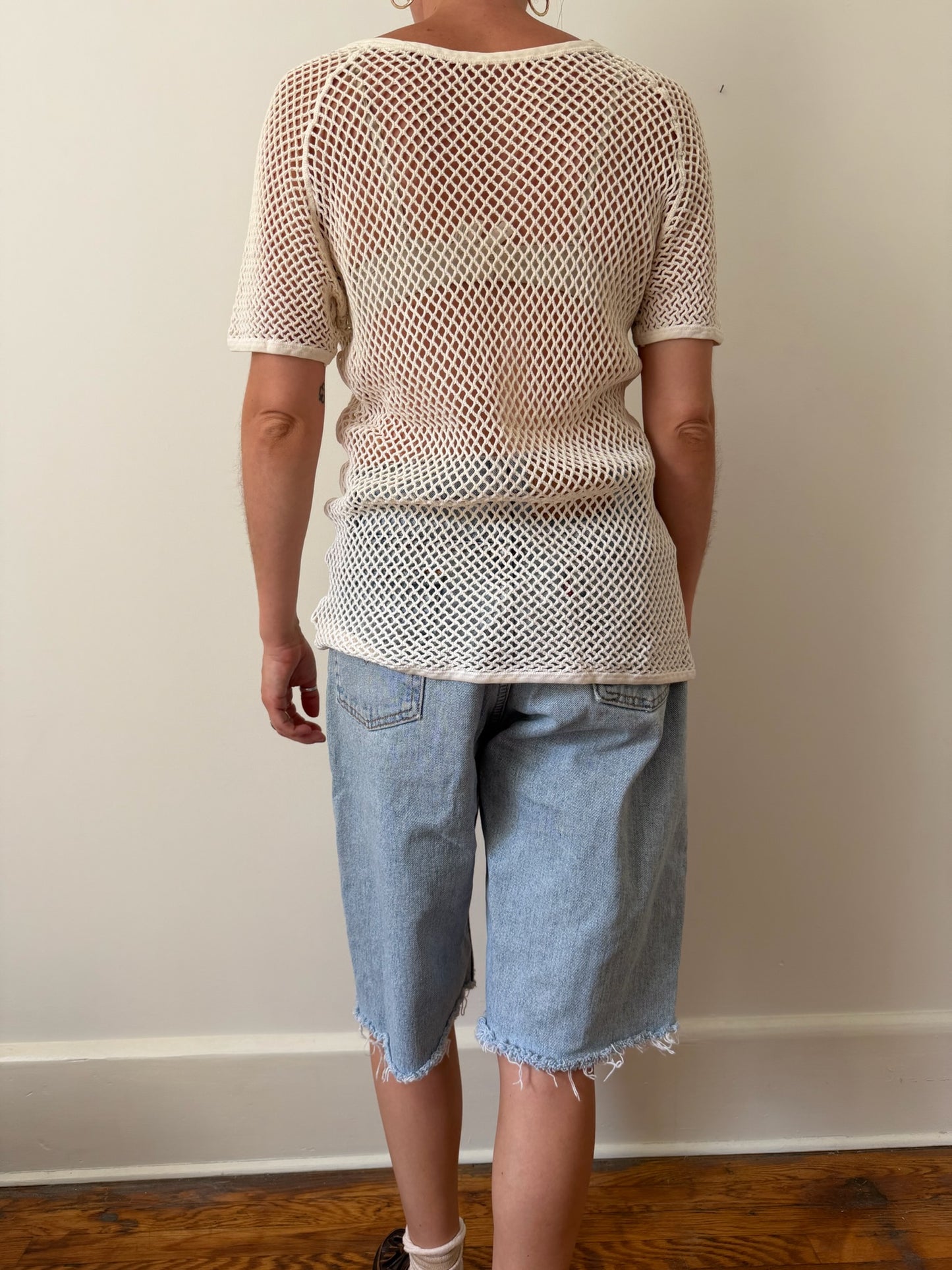 Cream Cotton Fishnet Tee 02