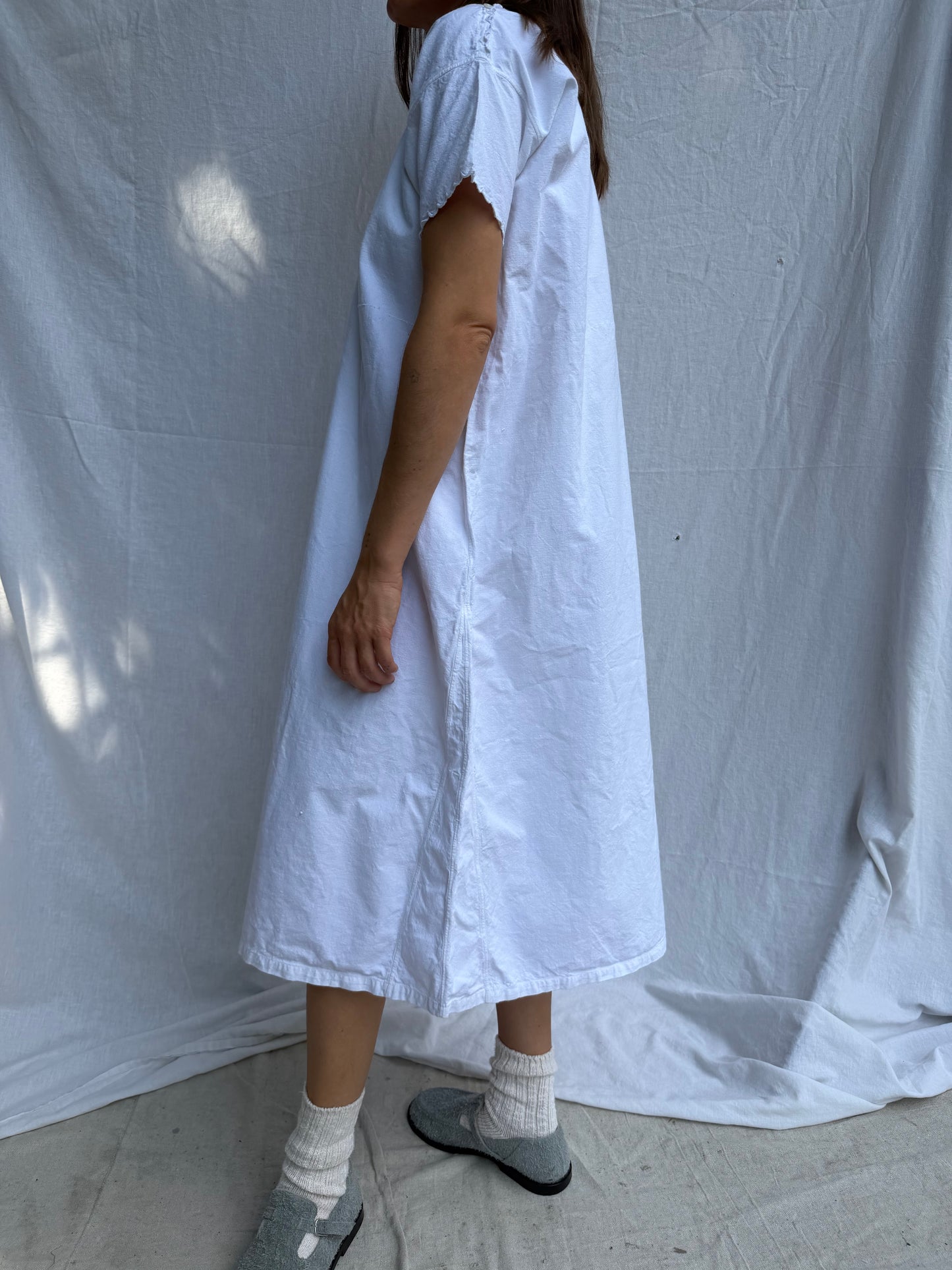 Antique Italian White Cotton T-shirt Smock