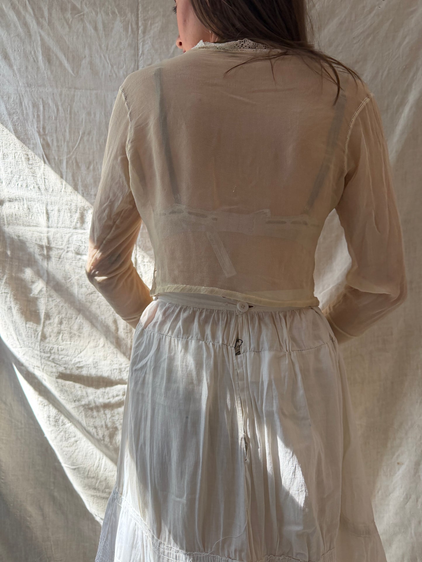 Butter Silk + Crochet Sheer Antique Victorian Blouse
