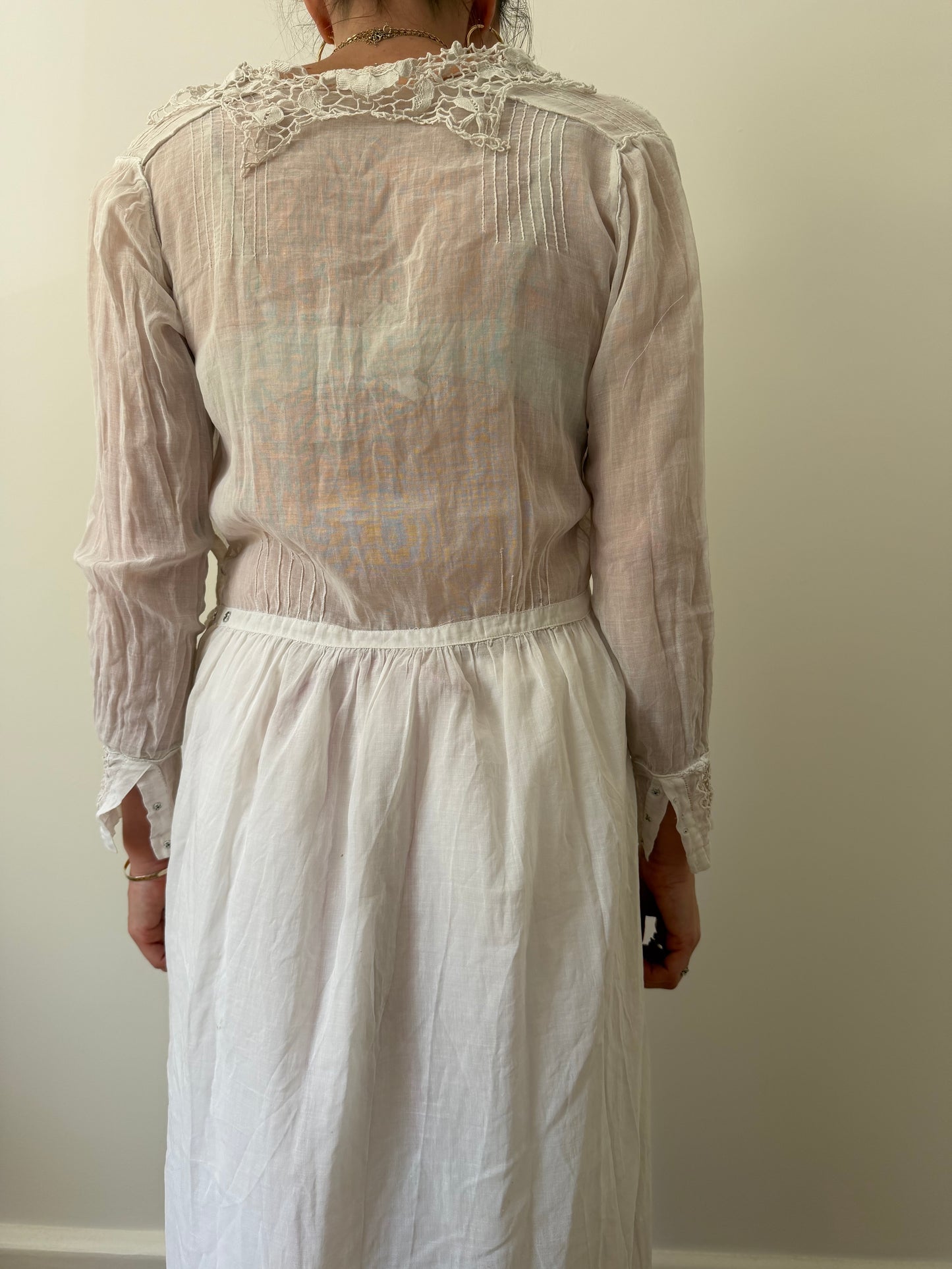 White Victorian Dress With Crochet Detailing