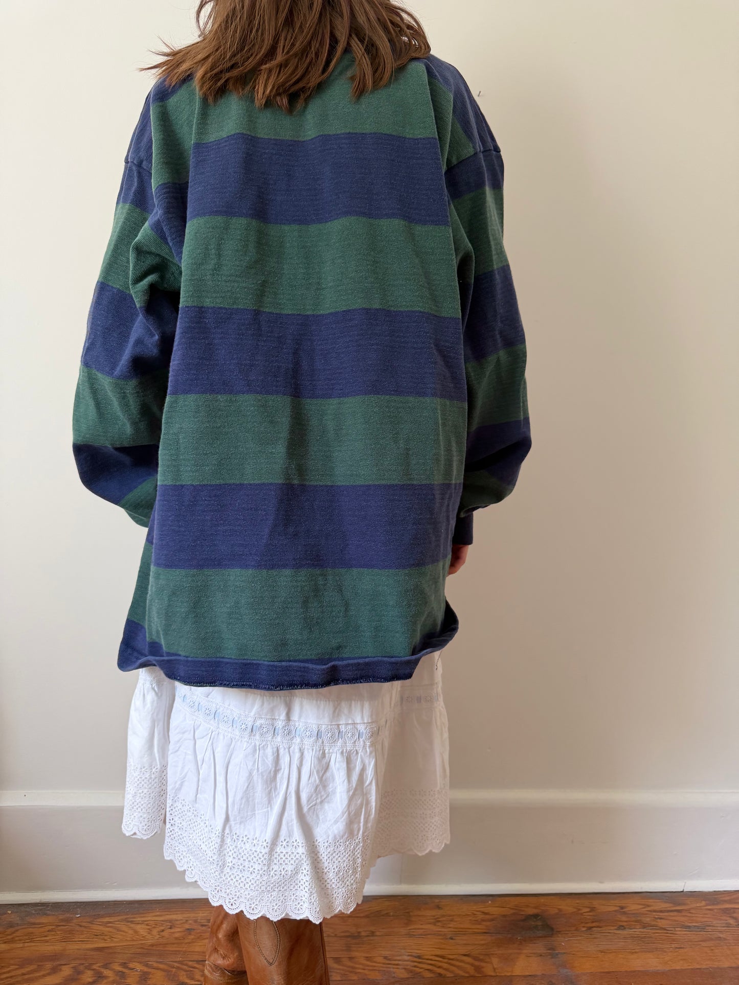 Blue and Green Striped Rugby Shirt