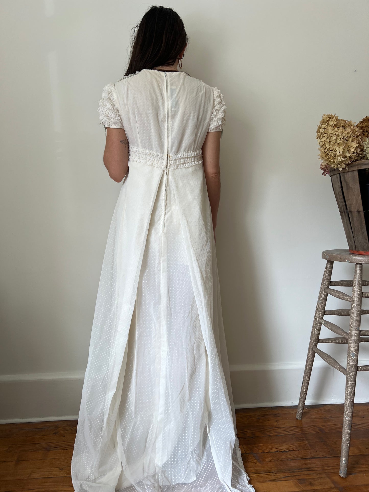 Lace with Mint Bow Wedding Dress