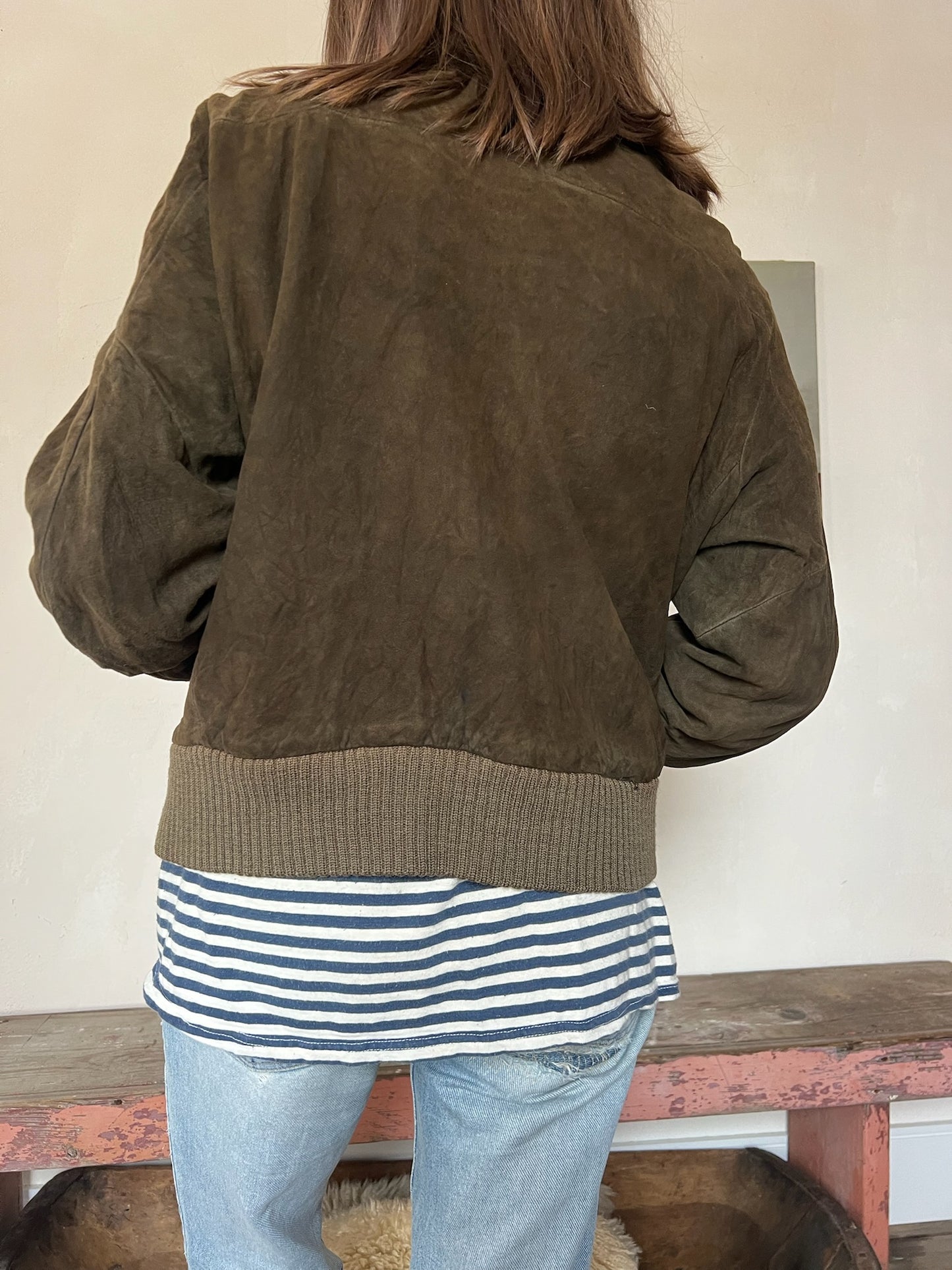 Chocolate Brown Suede Bomber Jacket