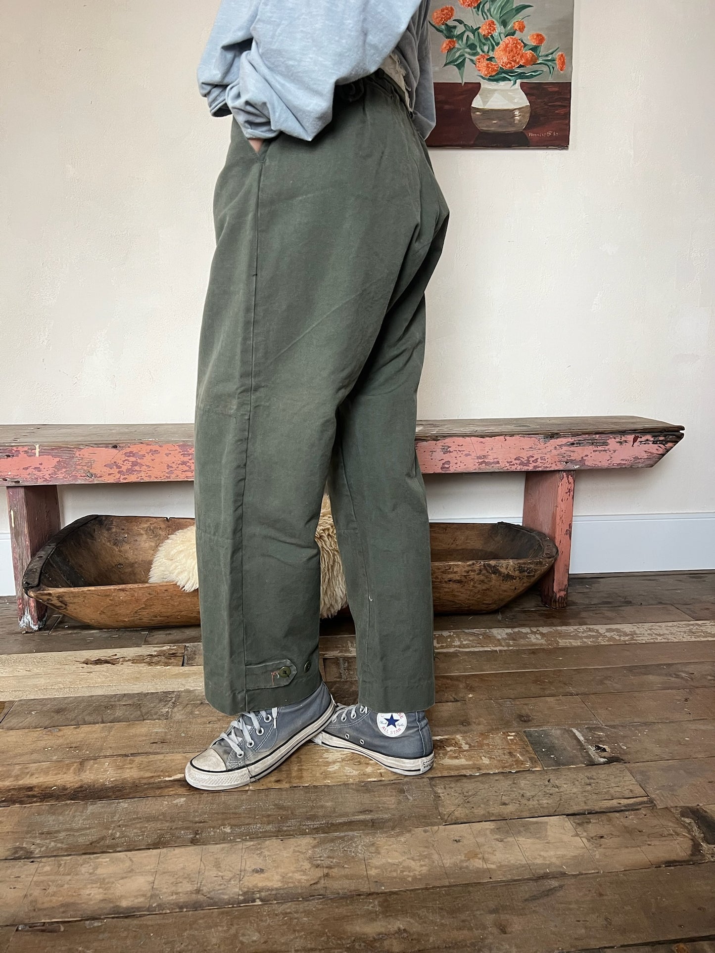 Faded Olive Trouser with Knee Panelling