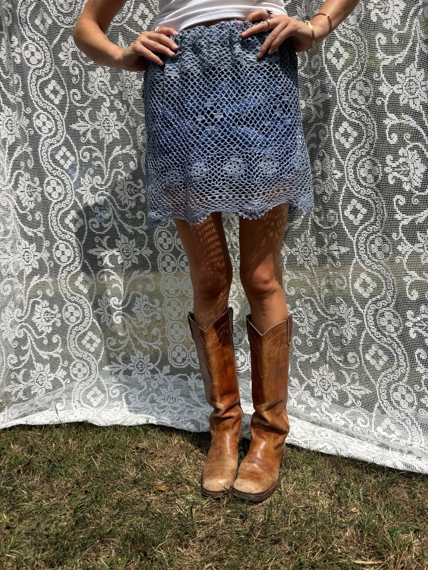 Sky Blue Crochet Mini Skirt