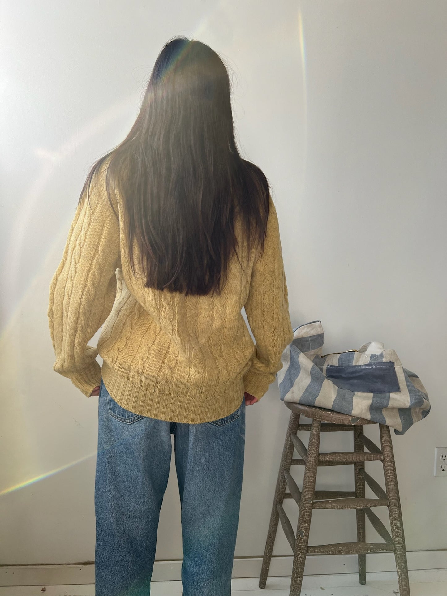Pale Yellow Cable-Knit Wool Sweater