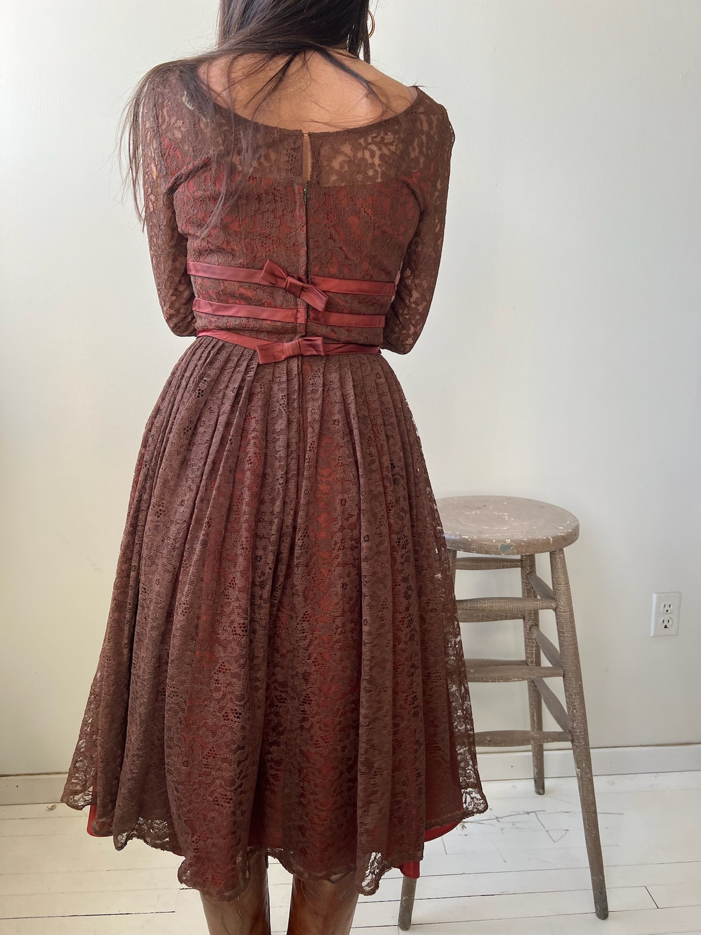 Chocolate Brown Lace Party Dress