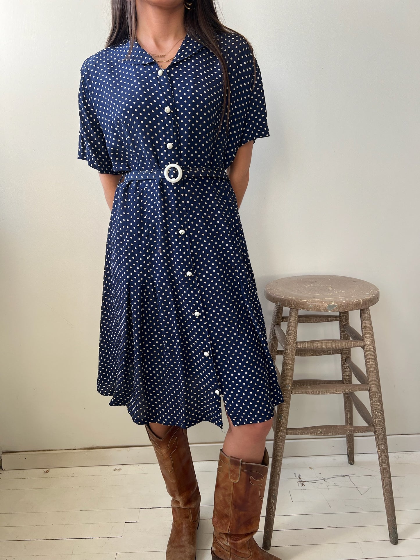 Navy Blue Polka Dot Dress