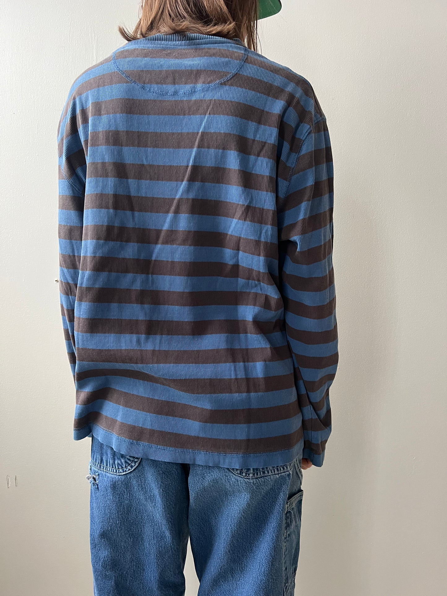 Striped Brown + Blue Ribbed Longsleeve