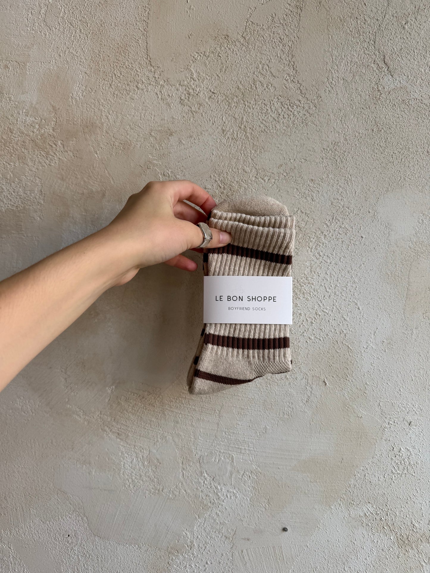 Boyfriend Socks in Flax Stripe by Le Bon Shoppe