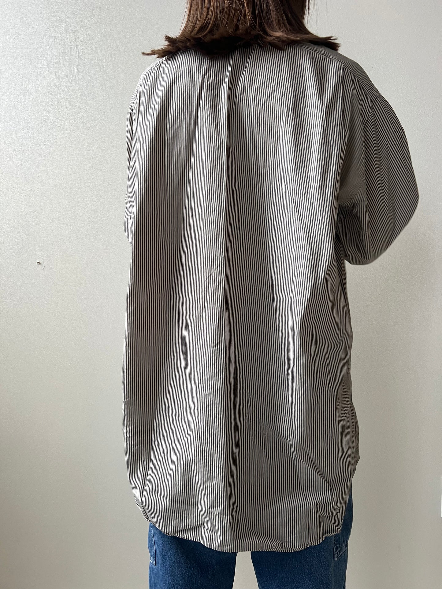 Grey + Taupe Pinstripe Button Up Shirt