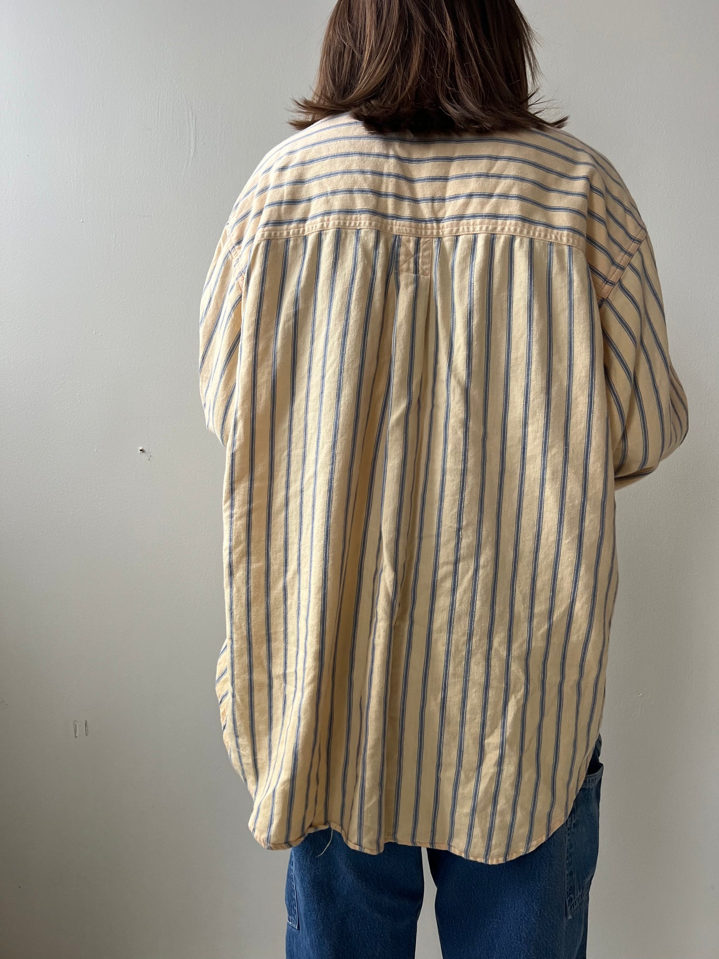 Pinstripe Yellow and Blue Button Up