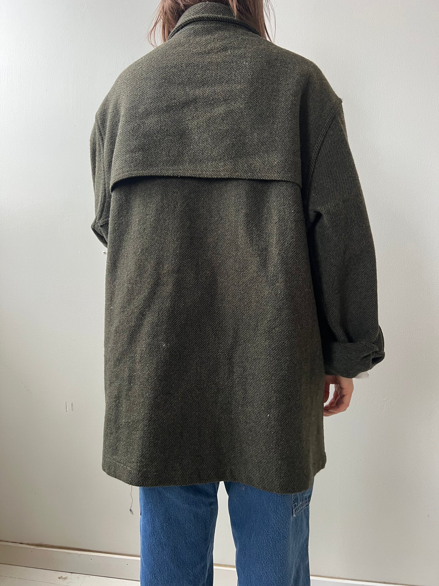 Dark Green Twill Wool Button Up