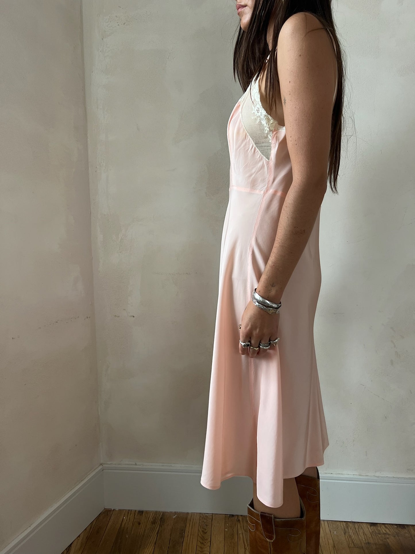 1930s Pink + Cream Lace Slip