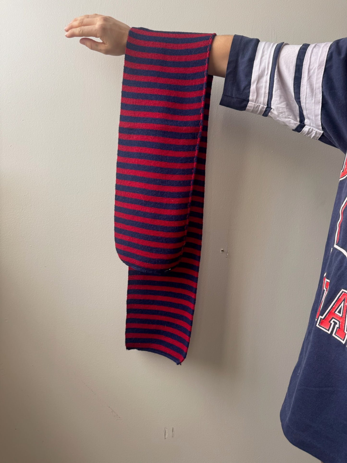 Knit Red and Navy Striped Scarf