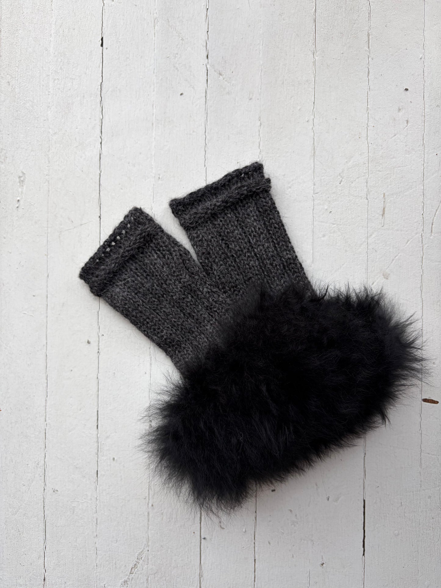 Alpaca Fur Mittens in Charcoal by Samantha Holmes