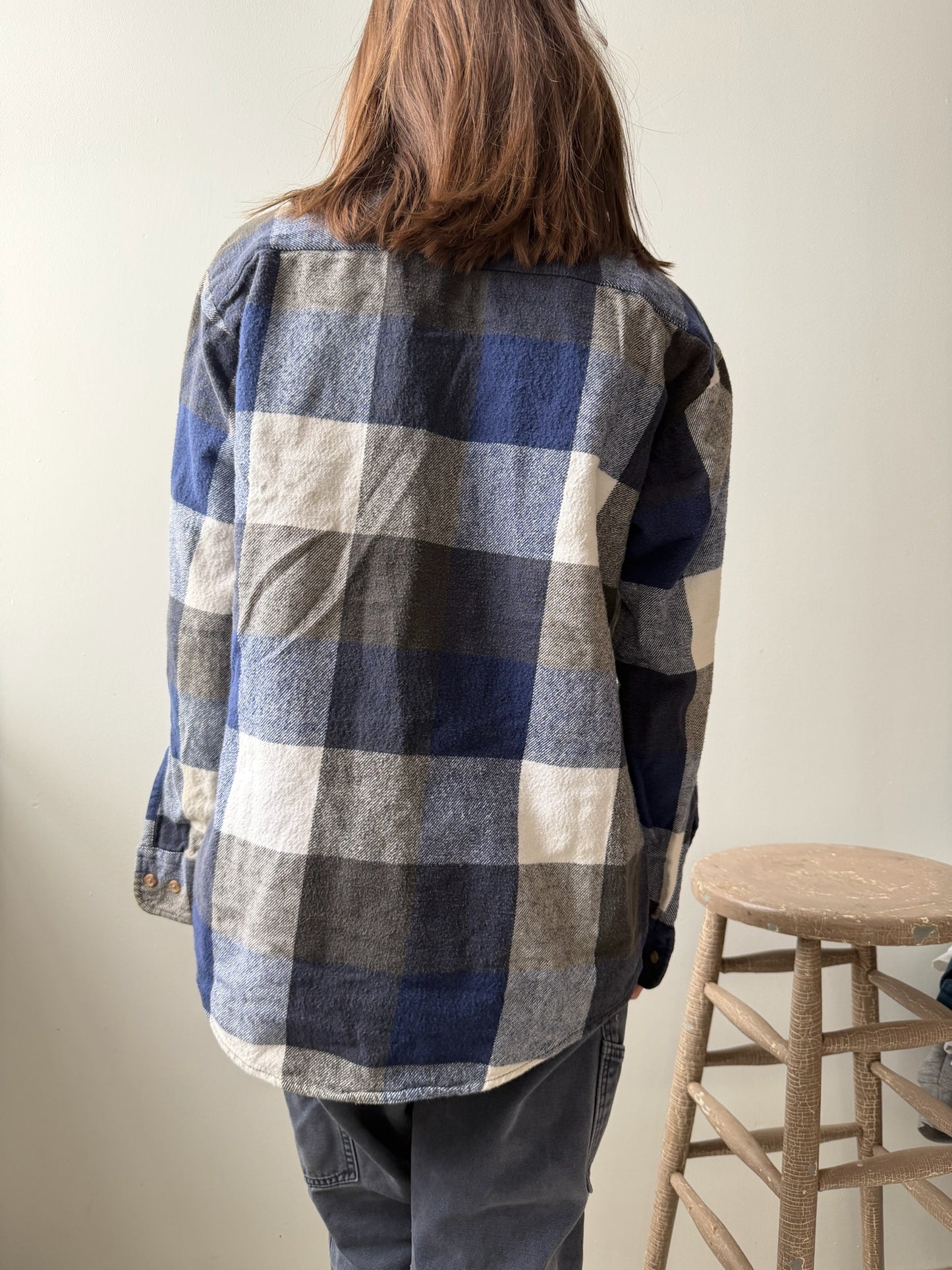 Blue + Black Checker Flannel