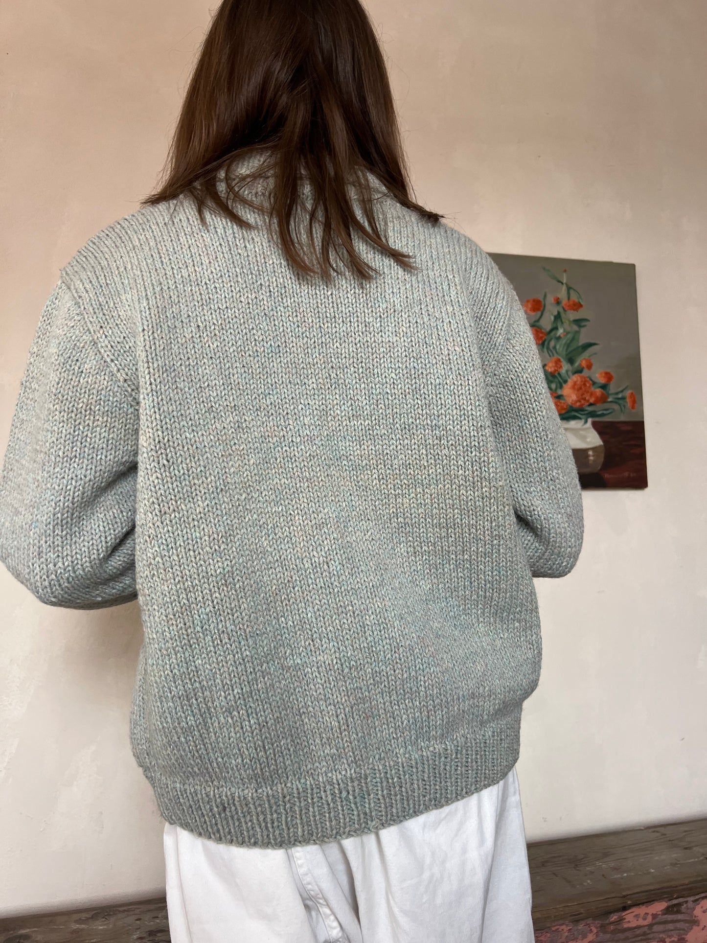 Blue Grey Hand-knit Cardigan