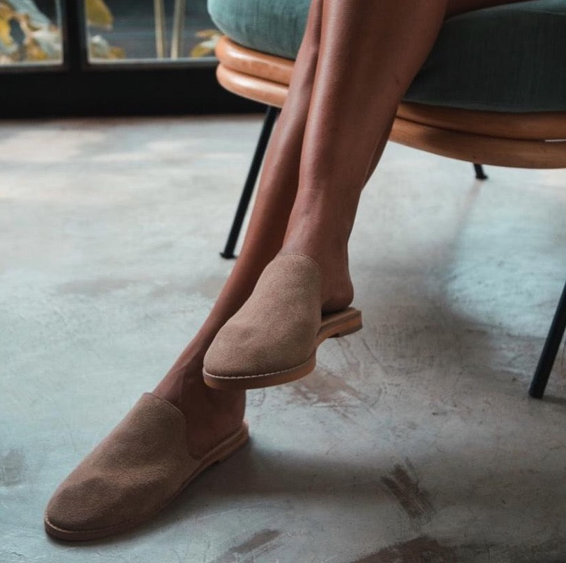 Antonia Suede Slide- SAND