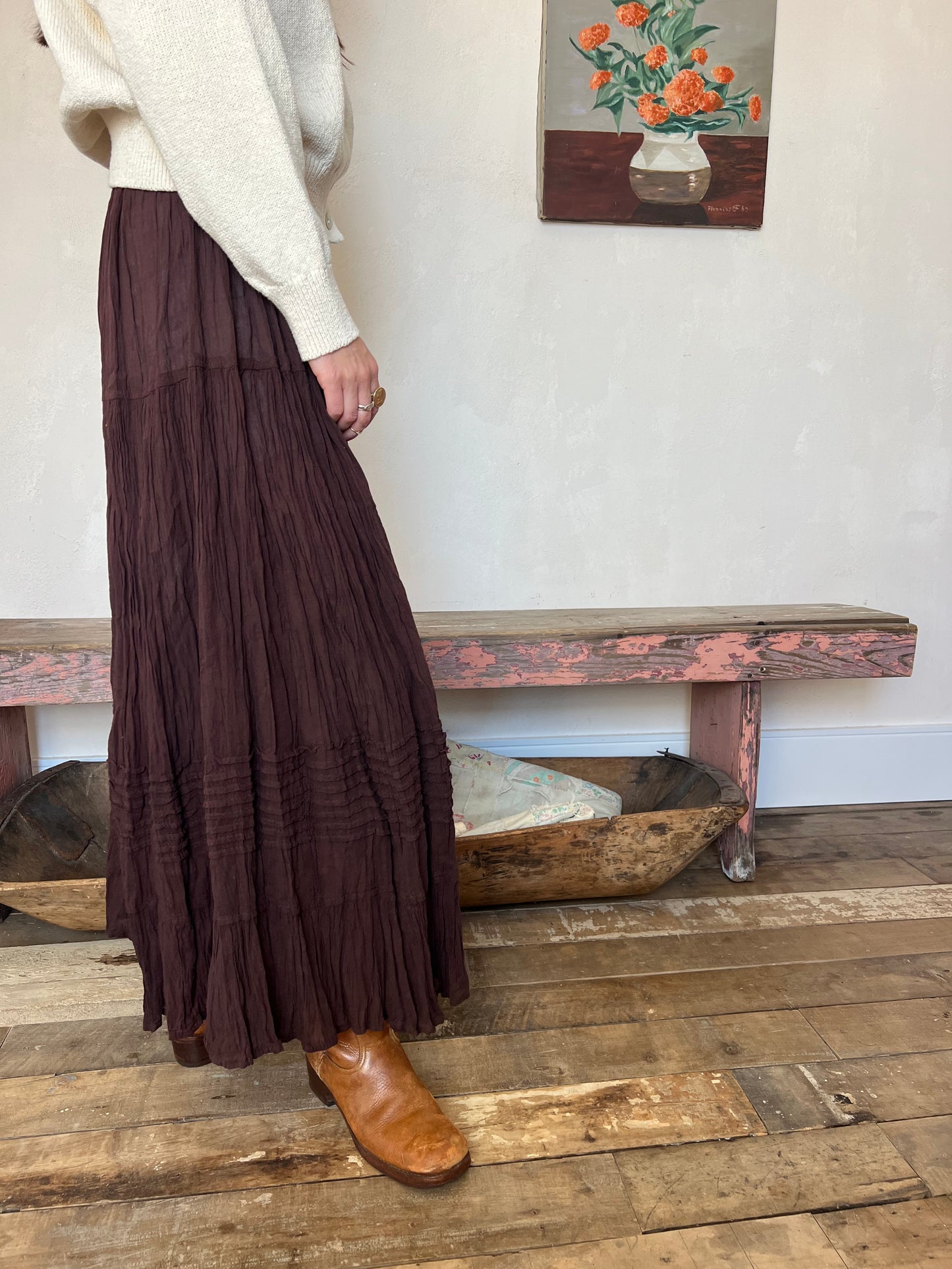 Oaxacan Dark Chocolate Long Cotton Skirt